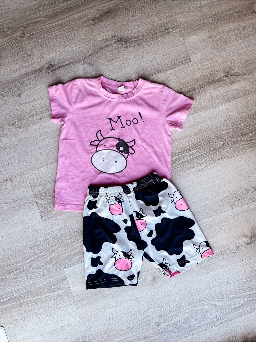 Pink 'Moo!' Cow Print Kids Pajama Set